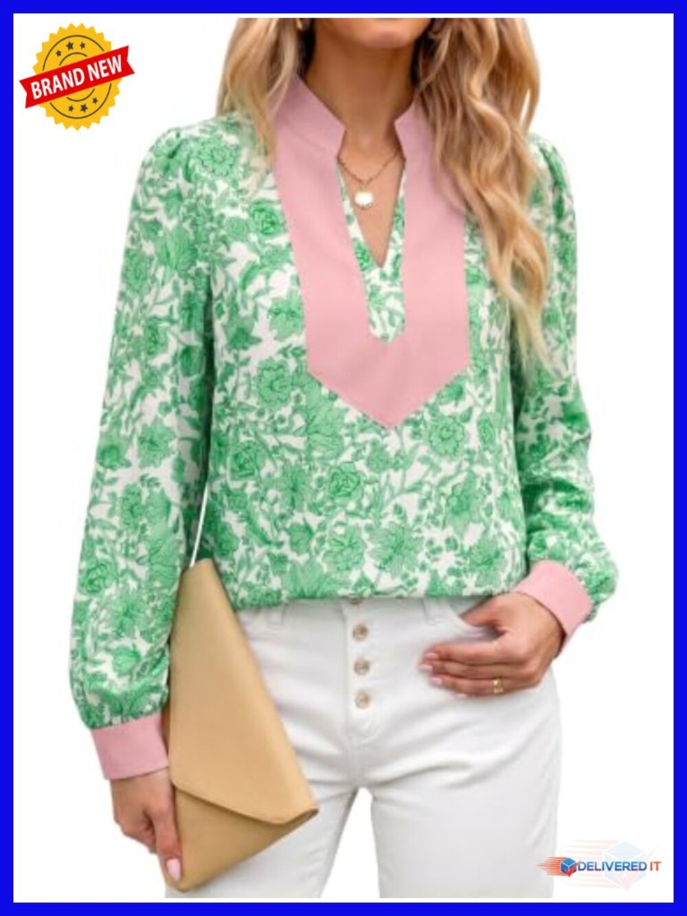 Boho Floral Long Sleeve V-Neck Patchwork Blouse Tunic Top Fall